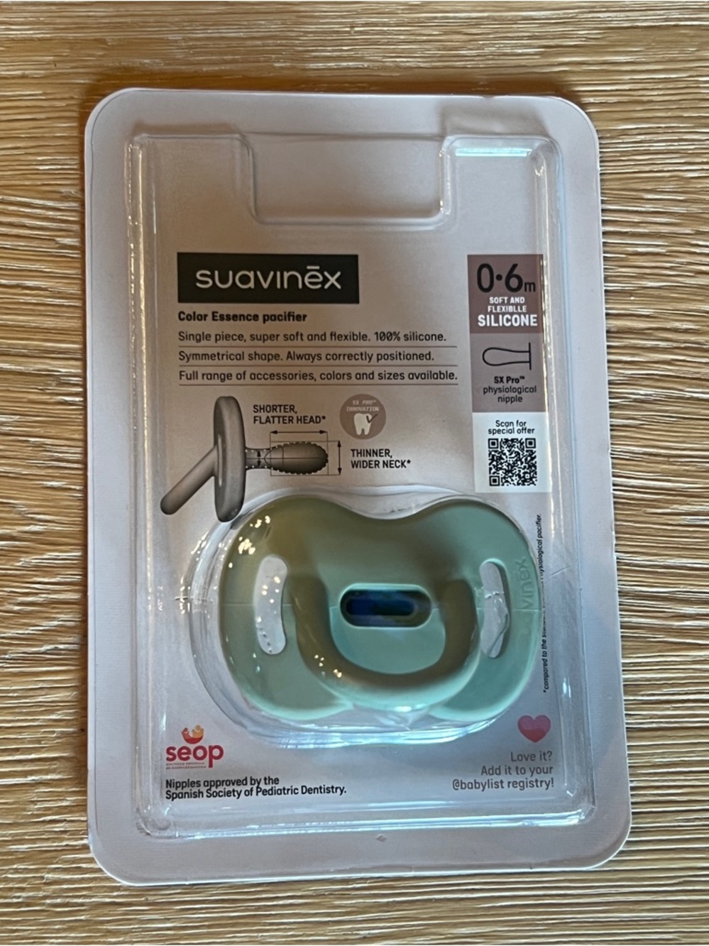 🧑🏻‍🍼💚NWT SUAVINEX SILICONE ESSENCE MINT PACIFIER(0-6m)💚🧑🏻‍🍼